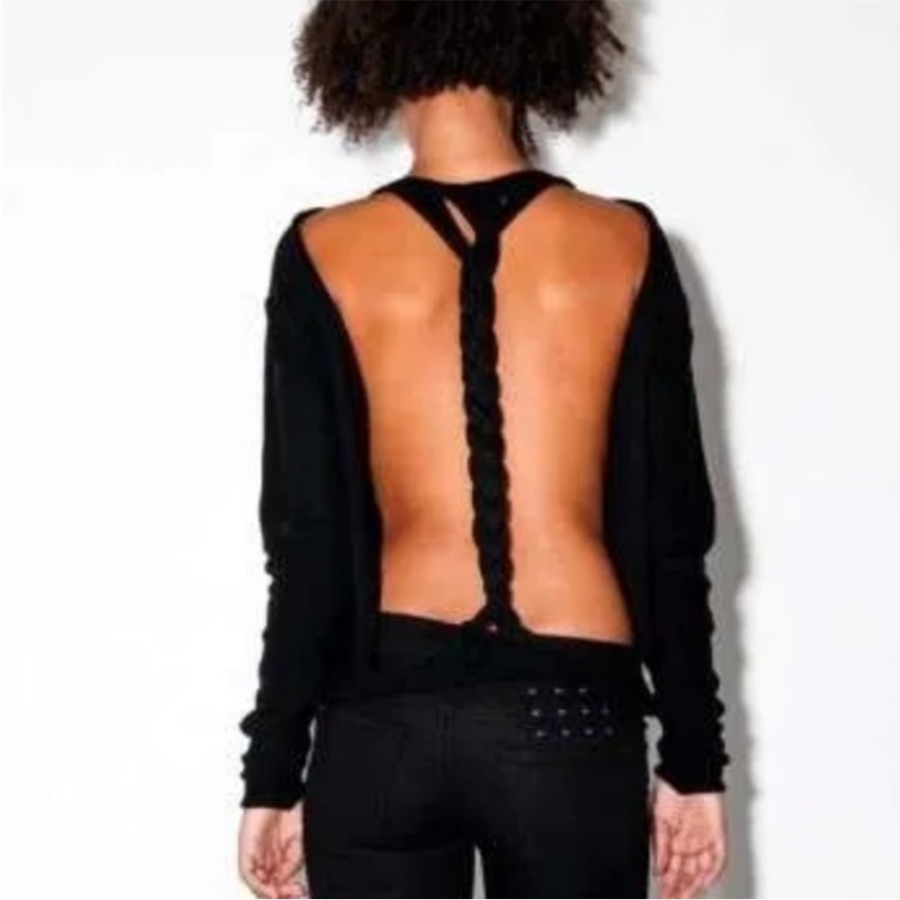 NWT Ksubi Black Braided Open Back Knit Sweater‎ Size Small